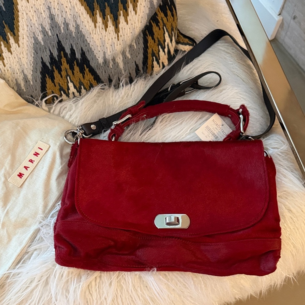 Marni Red Pony Hair Shoulder Bag